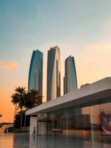 Etihad Towers in Abu Dhabi skyline representing the regulatory environment for ADGM AML compliance in the UAE financial sector