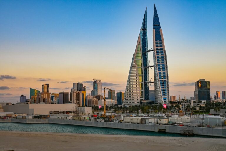 Bahrain World Trade Center twin towers in Manama, representing the regulatory environment for CBB AML compliance in Bahrain